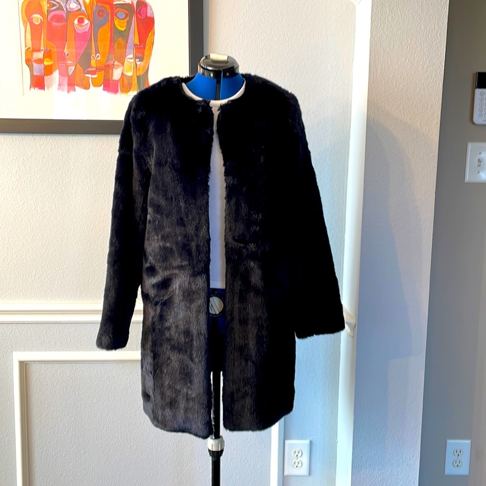 Forever 21 Faux Fur Coat Navy size Small